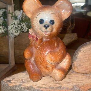 Vintage Royal Copley Ceramic Teddy Bear Planter Vase MCM 6.5" Tall Brown